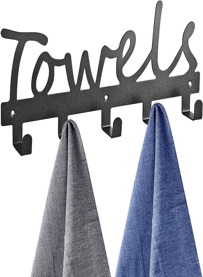 Zollyss Towel Racks 5 Hooks Black Sandblasted Robe Hooks Wall Mount Towel Holder Black Metal Towel Racks for Kitchen Storage Organizer Rack, Bathroom Towels, Robes, Clothing(Black) - Image 1